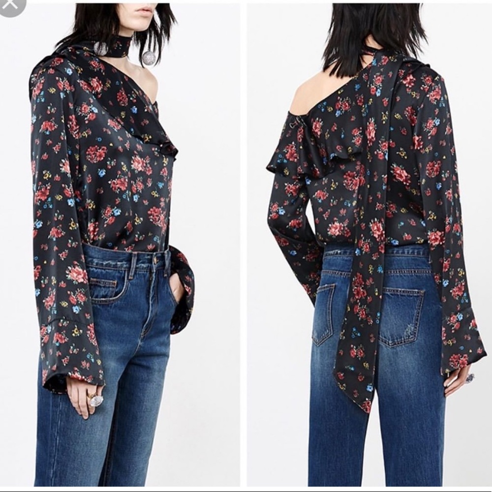 MO&Co. edition 100% silk black and  floral print